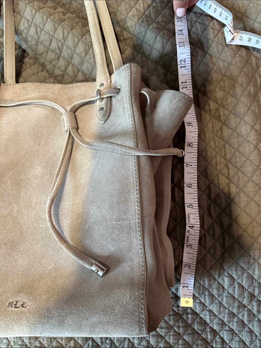 Ralph Lauren Suede Drawstring Tote Bag in Light Taupe (newish) - Picture 10 of 16